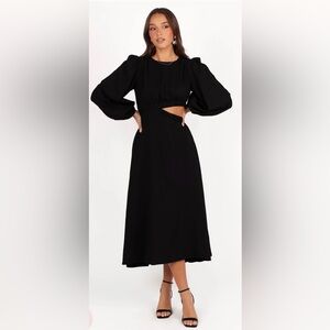 Petal & Pup Black Ginnee Puff Sleeve Cutout Midi Dress
